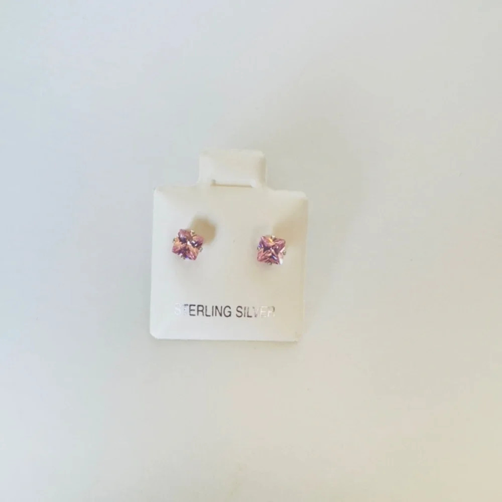 New Pink Square CZ Sterling Silver Earrings